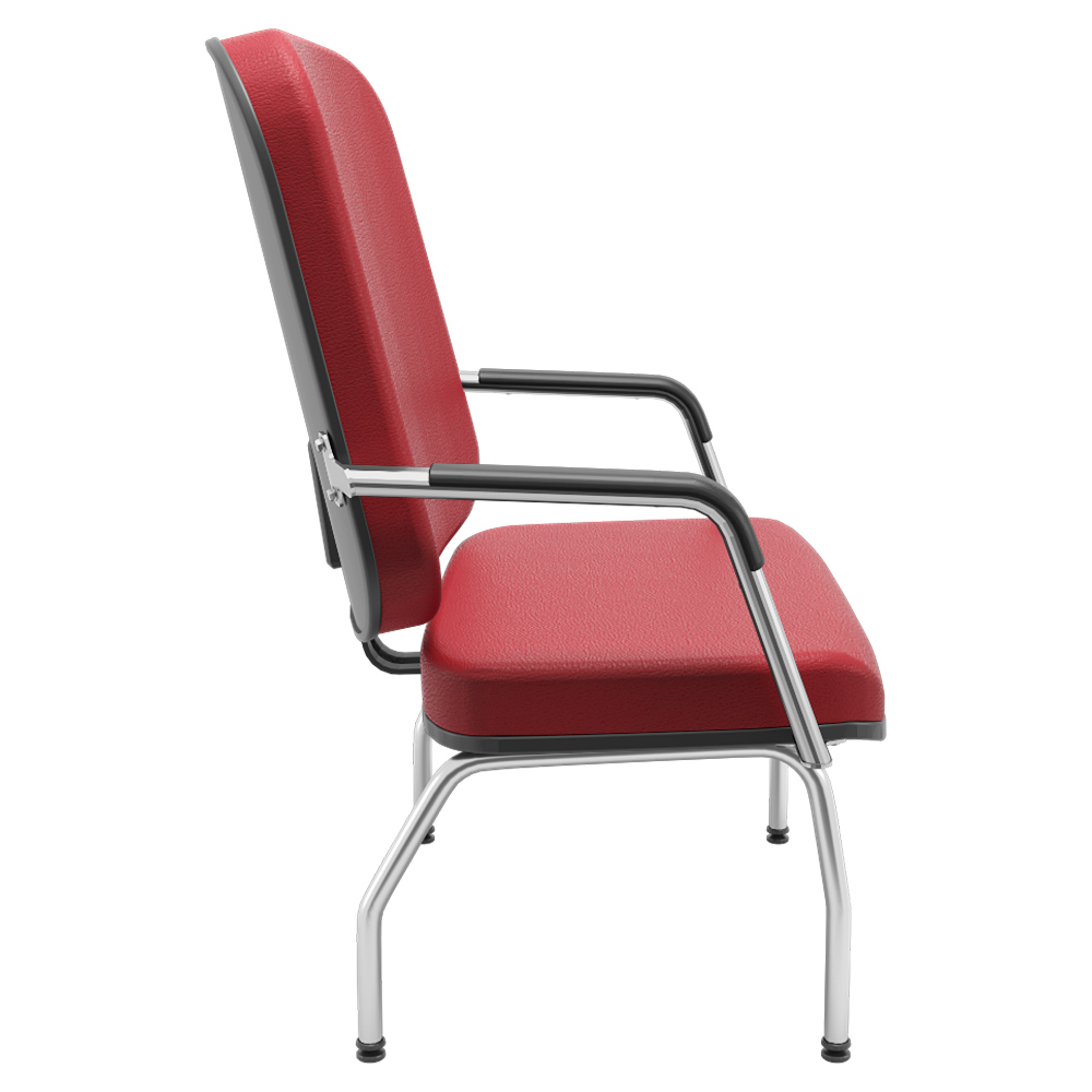 Cadeira de Escritório Recepção com Braço Fixa Cromada Magno P03 Vinil Vermelho - Lyam Decor