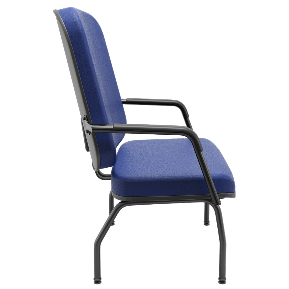 Cadeira de Escritório Recepção com Braço Fixa Preta Magno P03 Vinil Azul - Lyam Decor