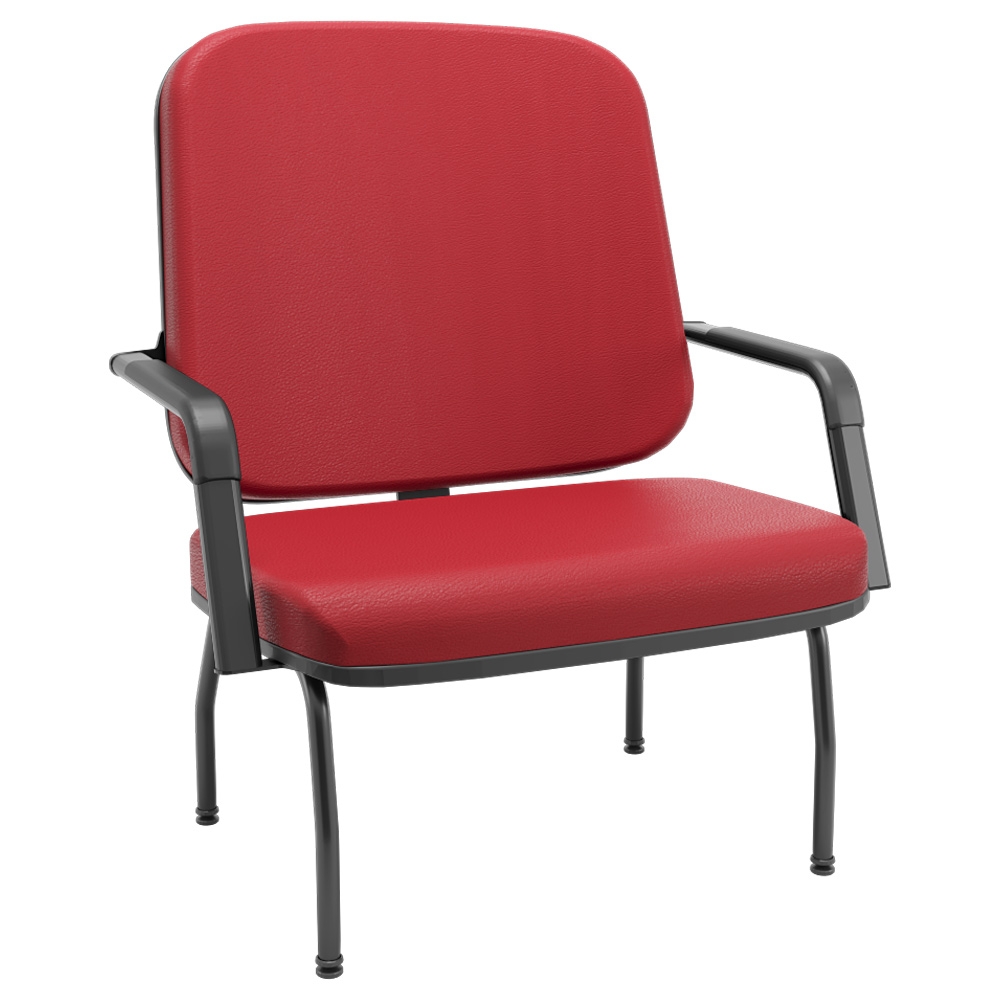 Cadeira de Escritório Recepção com Braço Fixa Preta Magno P03 Vinil Vermelho - Lyam Decor