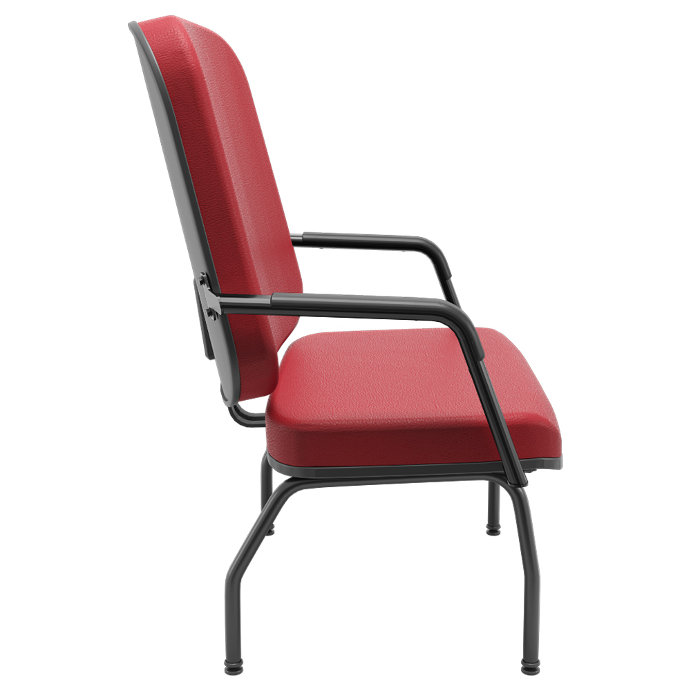 Cadeira de Escritório Recepção com Braço Fixa Preta Magno P03 Vinil Vermelho - Lyam Decor