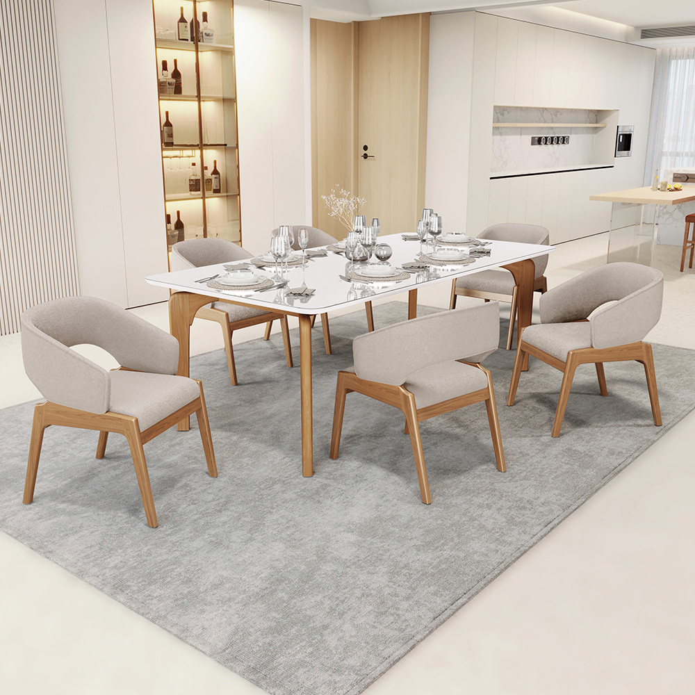 Cadeira de Jantar e Estar Living Estofada Lince L02 Bouclê Bege - Lyam Decor