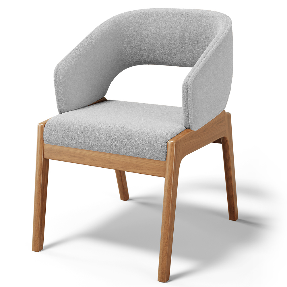 Cadeira de Jantar e Estar Living Estofada Lince L02 Bouclê Cinza - Lyam Decor
