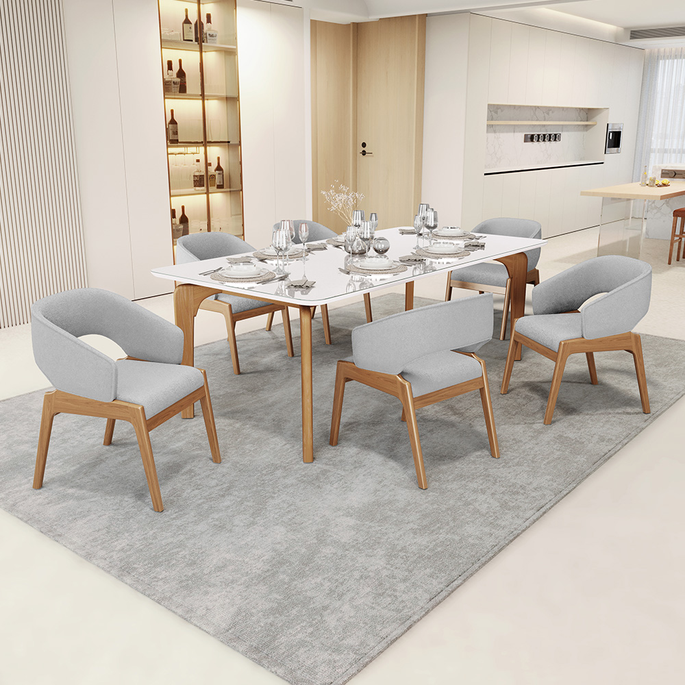 Cadeira de Jantar e Estar Living Estofada Lince L02 Bouclê Cinza - Lyam Decor