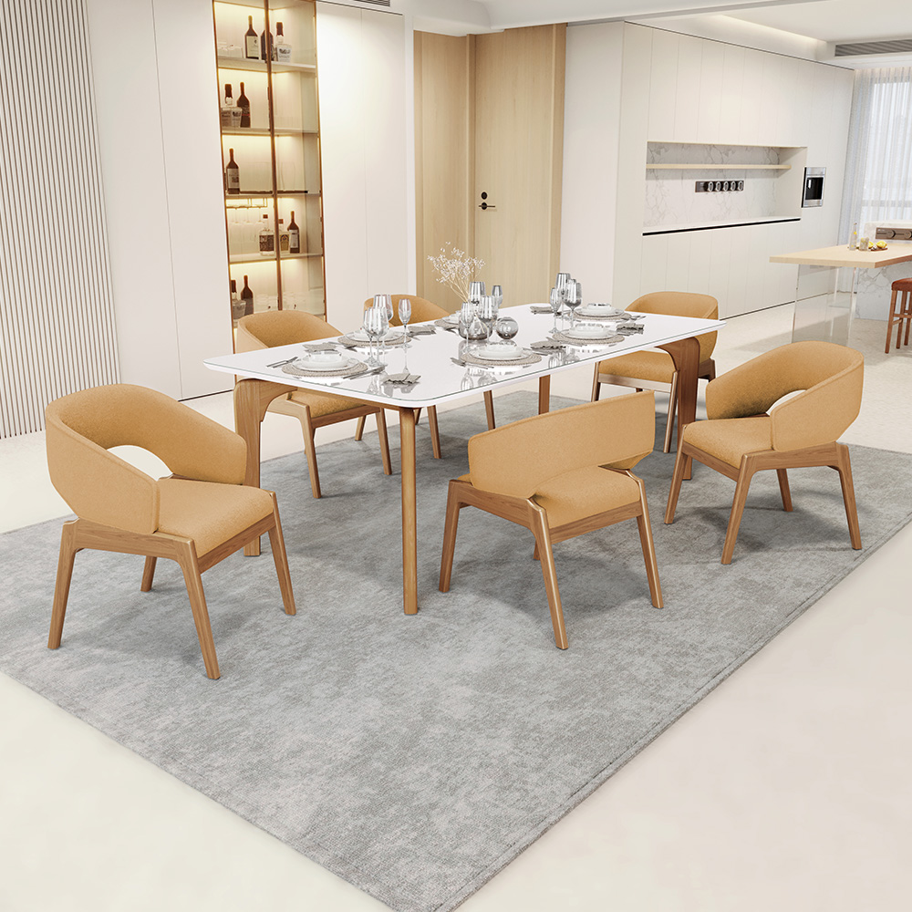 Cadeira de Jantar e Estar Living Estofada Lince L02 Bouclê Mostarda - Lyam Decor
