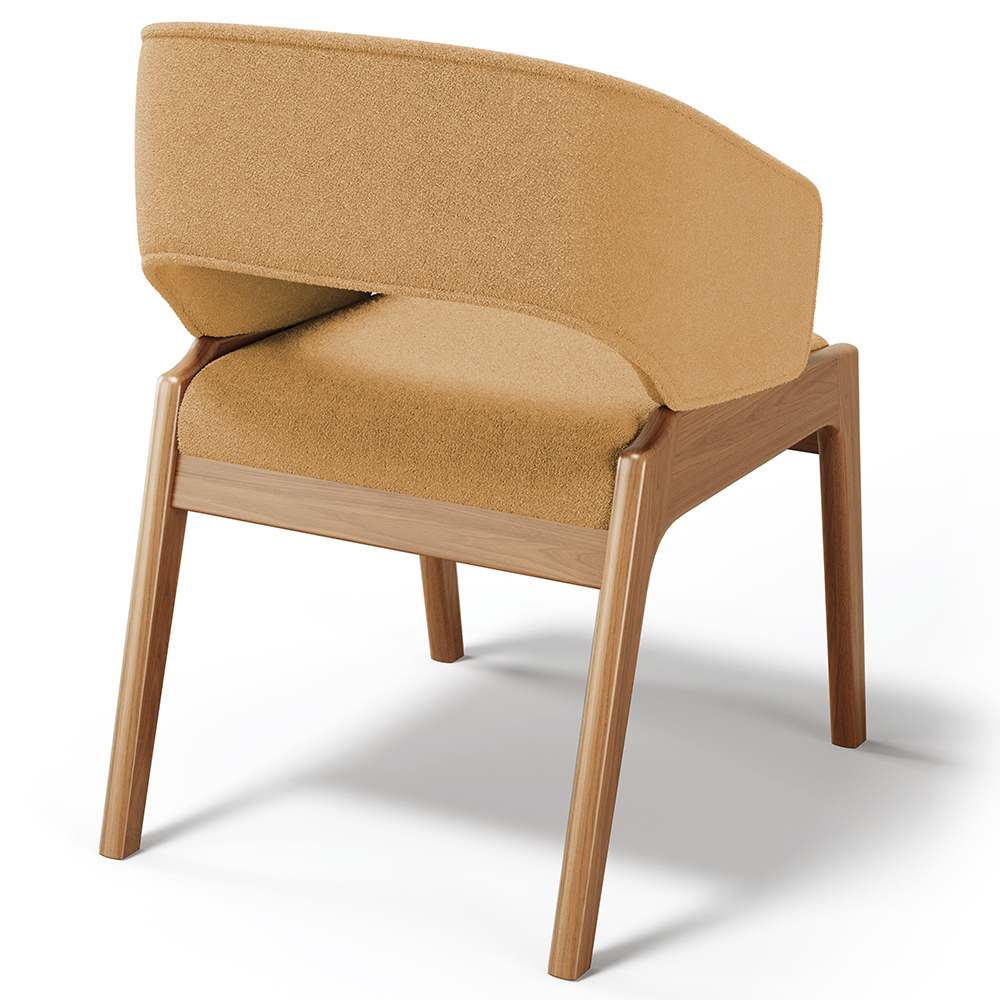 Cadeira de Jantar e Estar Living Estofada Lince L02 Bouclê Mostarda - Lyam Decor