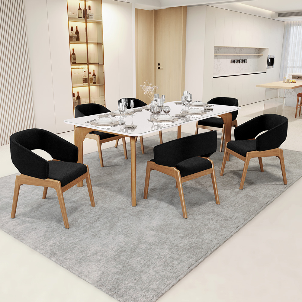 Cadeira de Jantar e Estar Living Estofada Lince L02 Bouclê Preto - Lyam Decor