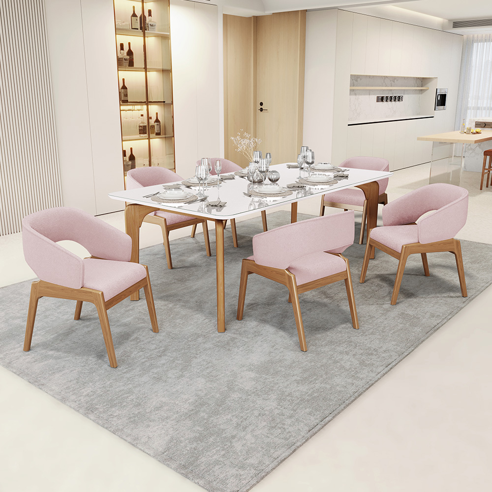 Cadeira de Jantar e Estar Living Estofada Lince L02 Bouclê Rosê - Lyam Decor