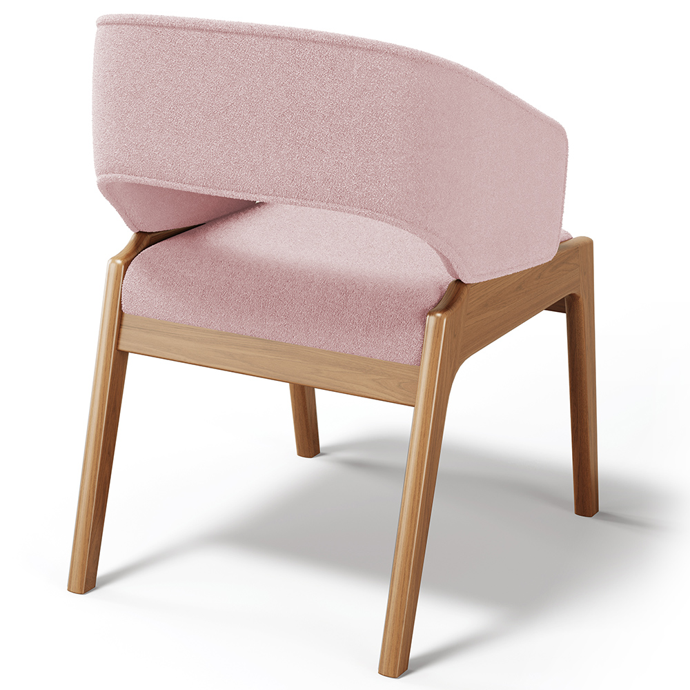 Cadeira de Jantar e Estar Living Estofada Lince L02 Bouclê Rosê - Lyam Decor