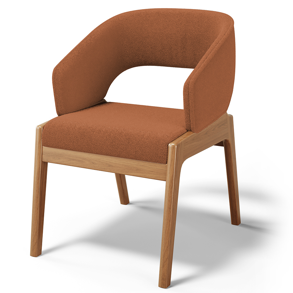 Cadeira de Jantar e Estar Living Estofada Lince L02 Bouclê Terracota - Lyam Decor