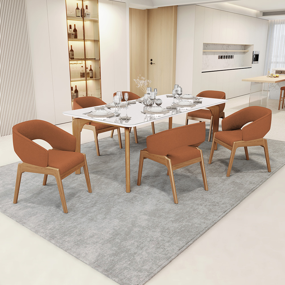 Cadeira de Jantar e Estar Living Estofada Lince L02 Bouclê Terracota - Lyam Decor