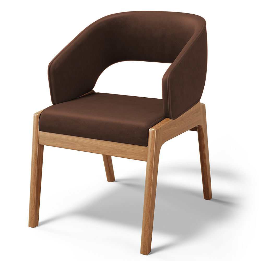 Cadeira de Jantar e Estar Living Estofada Lince L02 Couríssimo Marrom - Lyam Decor