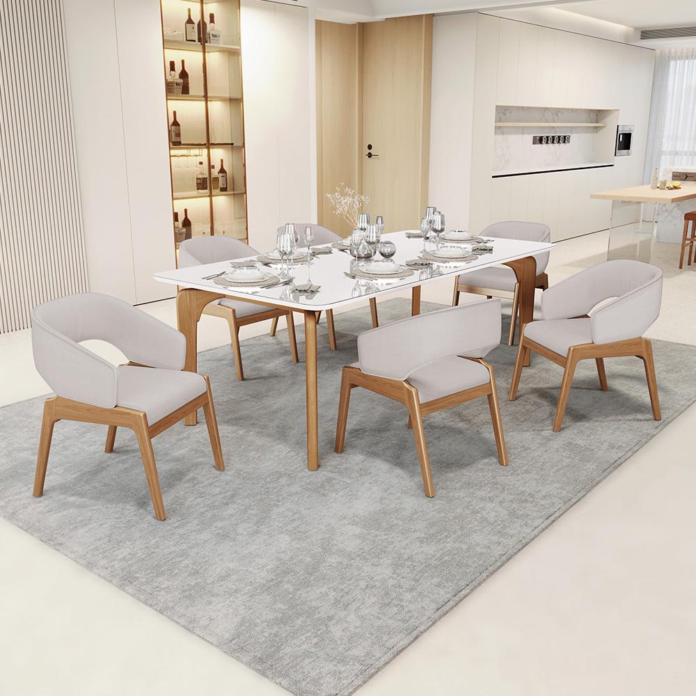 Cadeira de Jantar e Estar Living Estofada Lince L02 Linho Bege - Lyam Decor