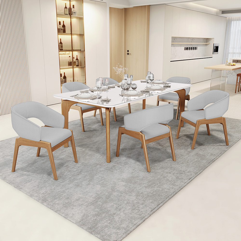 Cadeira de Jantar e Estar Living Estofada Lince L02 Linho Cinza - Lyam Decor