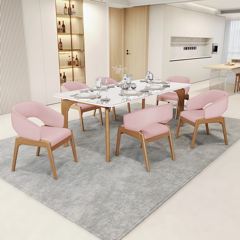 Cadeira de Jantar e Estar Living Estofada Lince L02 Linho Rosê - Lyam Decor