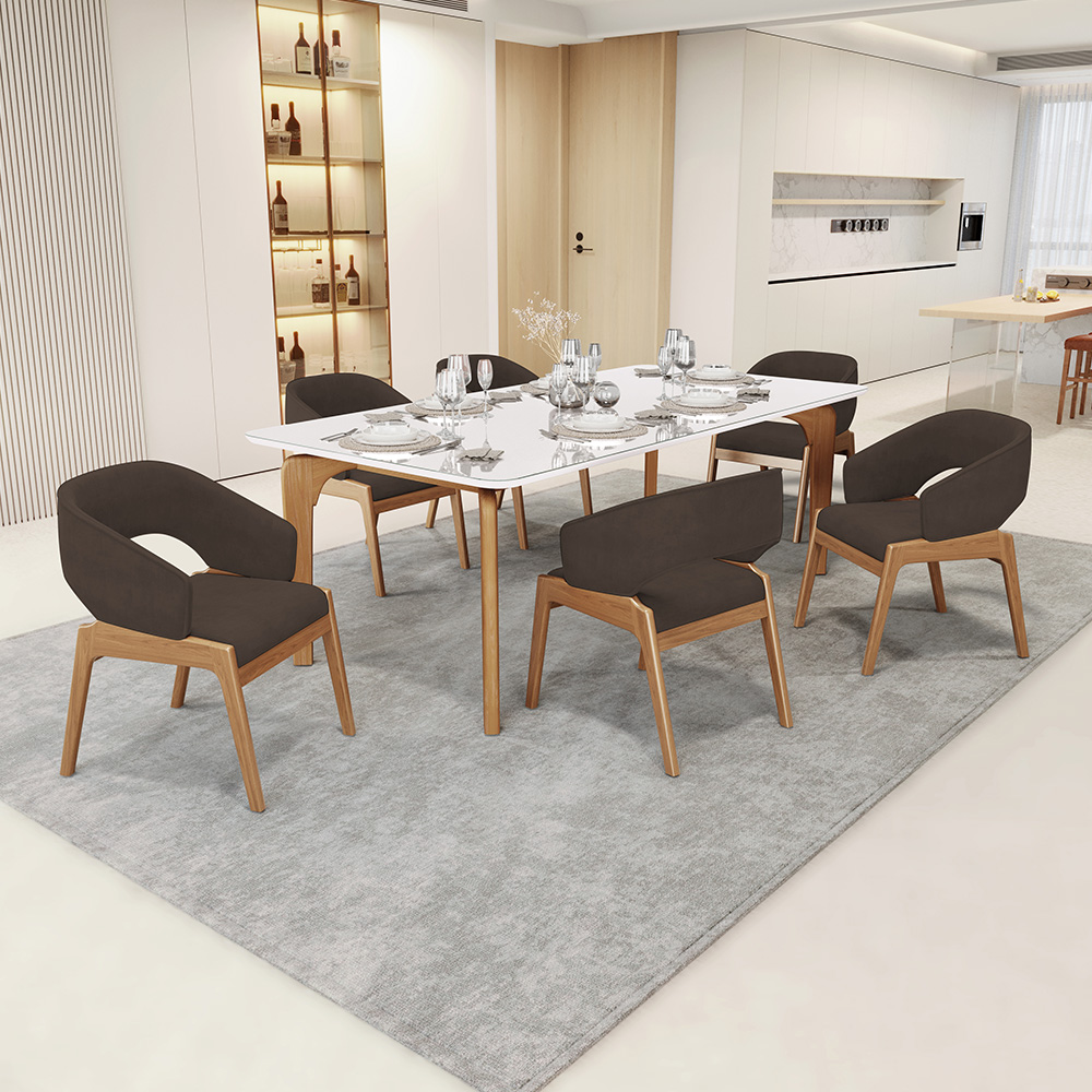 Cadeira de Jantar e Estar Living Estofada Lince L02 Suede Marrom - Lyam Decor