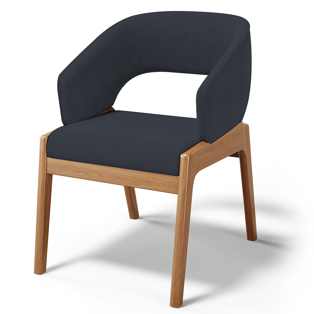 Cadeira de Jantar e Estar Living Estofada Lince L02 Suede Preto - Lyam Decor