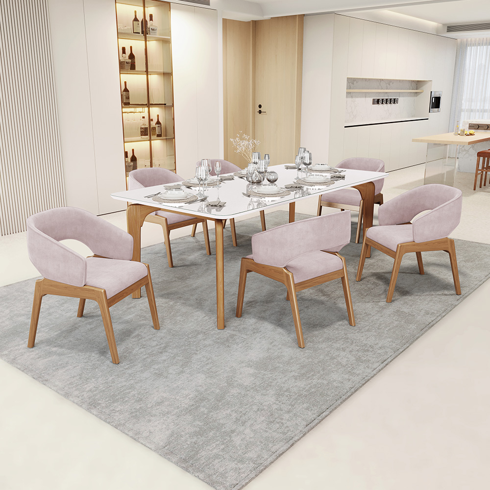 Cadeira de Jantar e Estar Living Estofada Lince L02 Suede Rosê - Lyam Decor