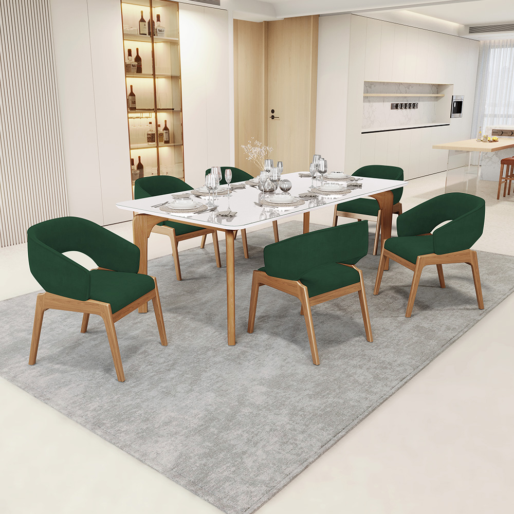 Cadeira de Jantar e Estar Living Estofada Lince L02 Suede Verde Musgo - Lyam Decor
