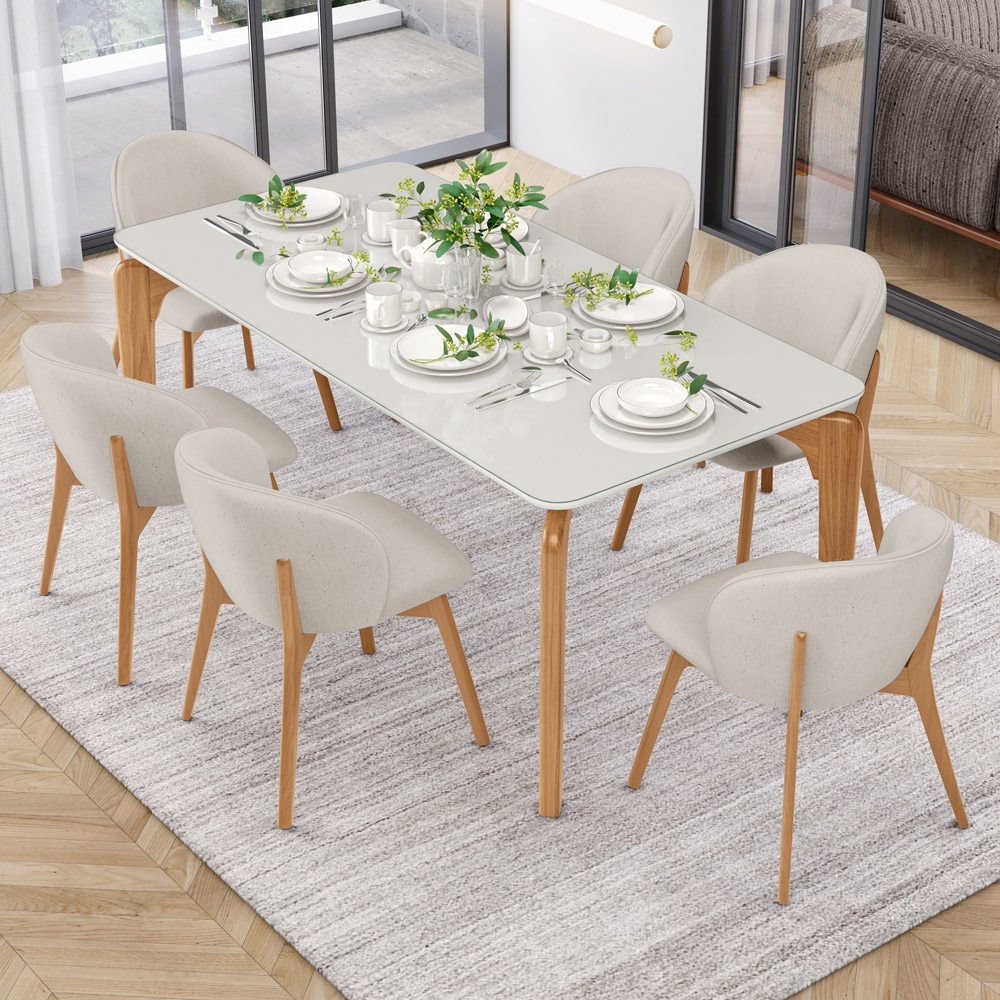 Cadeira de Jantar e Estar Living Estofada Mia L02 Linho Cru - Lyam Decor