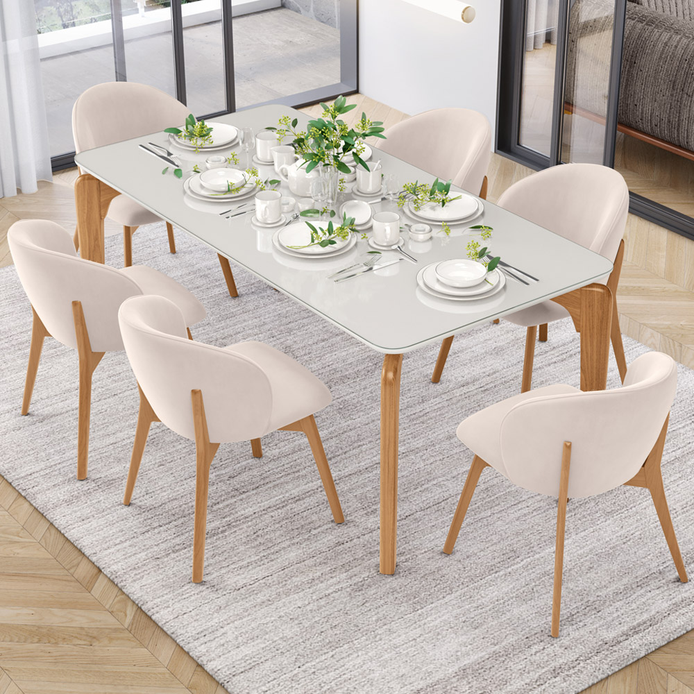 Cadeira de Jantar e Estar Living Estofada Mia L02 Suede Bege - Lyam Decor