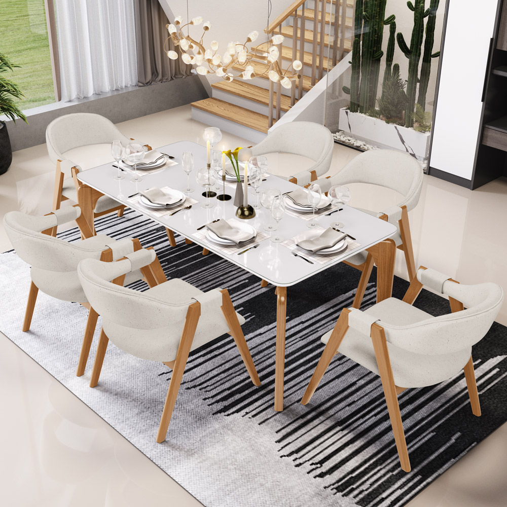 Cadeira de Jantar e Estar Living Estofada Nadja L02 Linho Cru - Lyam Decor