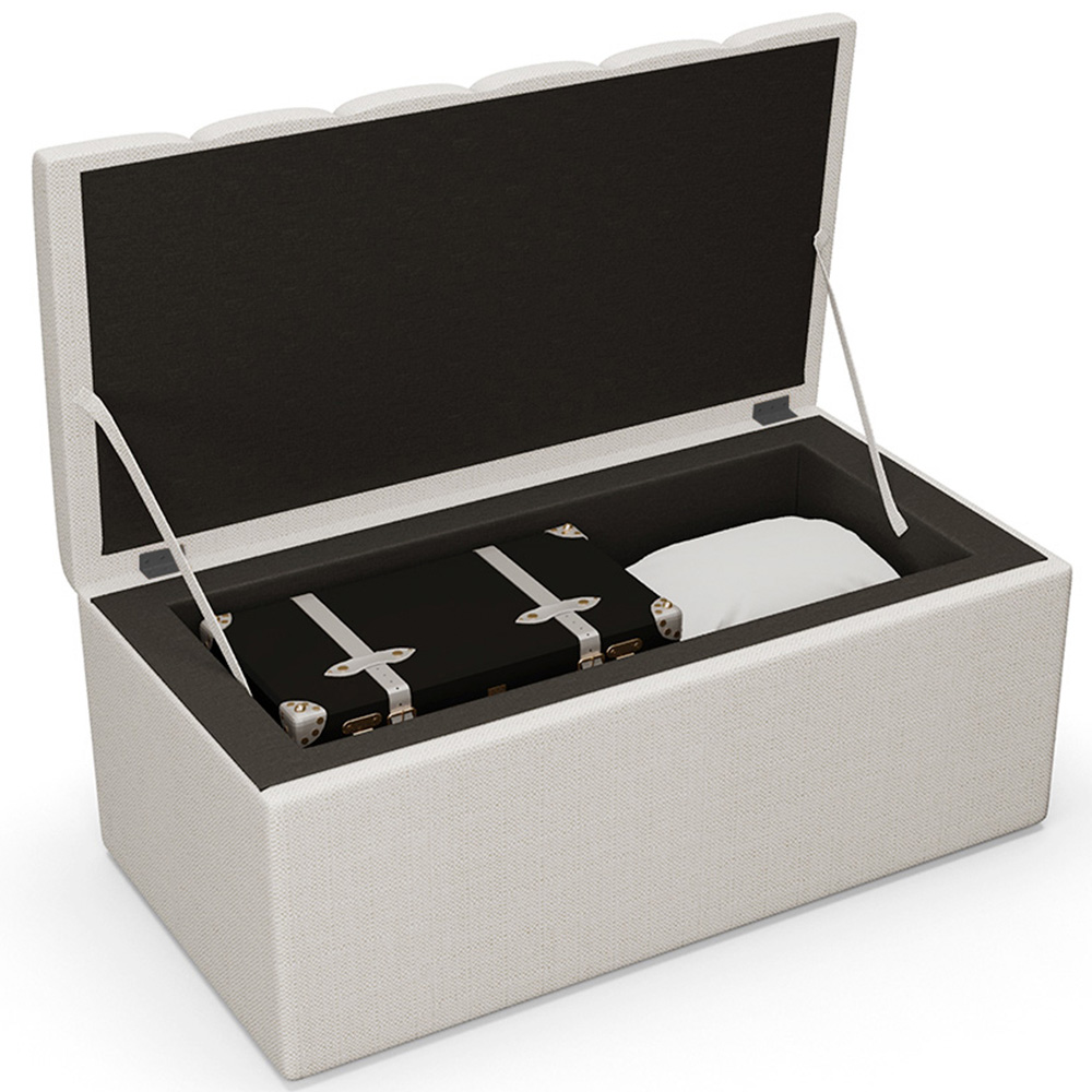 Calçadeira Recamier Baú Para Cama Box Solteiro Dália 100x50 Cm W01 Linho Champagne - Lyam Decor