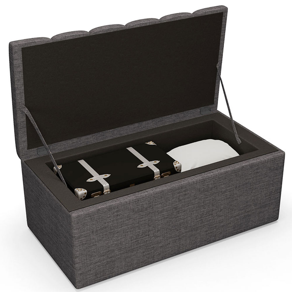 Calçadeira Recamier Baú Para Cama Box Solteiro Dália 100x50 Cm W01 Linho Cinza Escuro - Lyam Decor