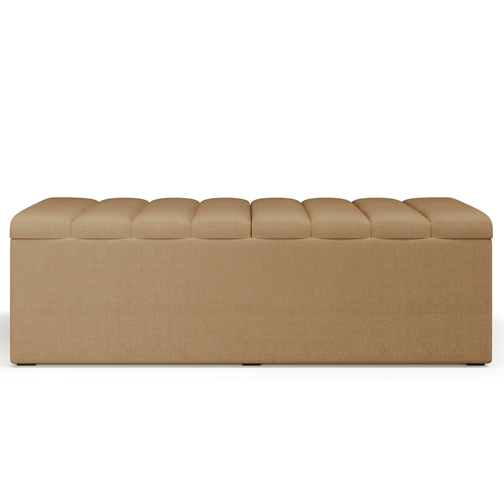 Calçadeira Recamier Baú Para Cama De Casal Dália 140x50 Cm W01 Linho Bege Escuro - Lyam Decor