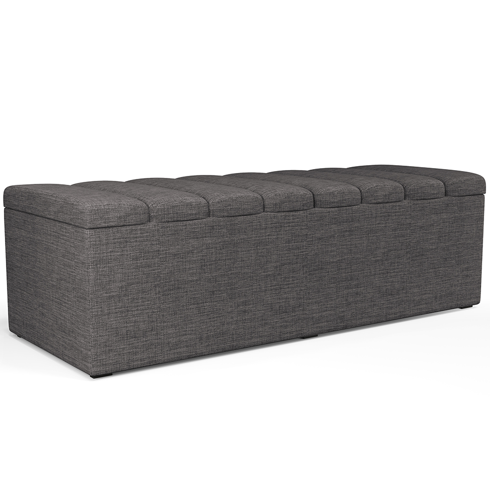 Calçadeira Recamier Baú Para Cama De Casal Queen Dália 160x50 Cm W01 Linho Cinza Escuro - Lyam Decor