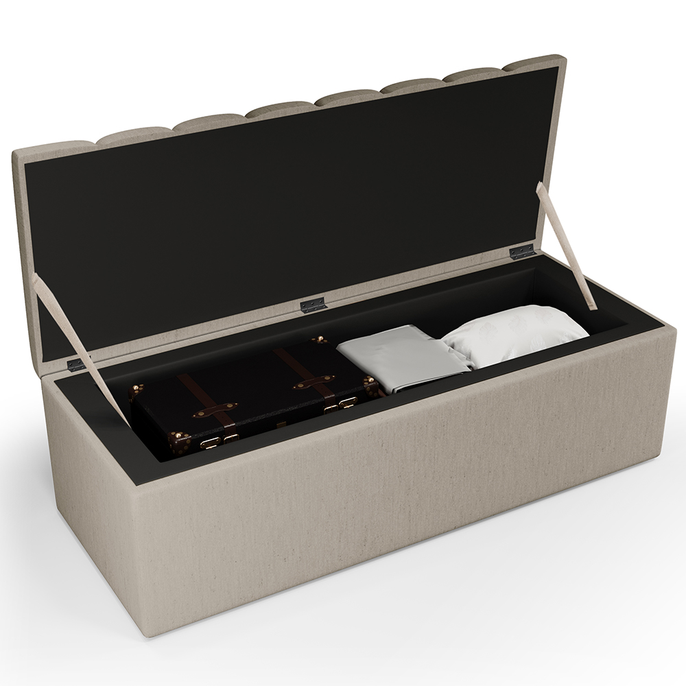 Calçadeira Recamier Baú Para Cama De Casal Queen Dália 195x50 cm W01 Linho Bege - Lyam