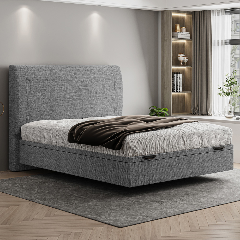 Cama Casal Baú Flutuante Com Cabeceira 140cm Spazio S04 Linho Cinza - Lyam Decor