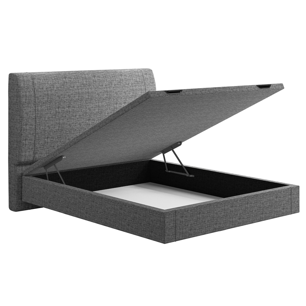 Cama Casal Baú Flutuante Com Cabeceira 140cm Spazio S04 Linho Cinza - Lyam Decor