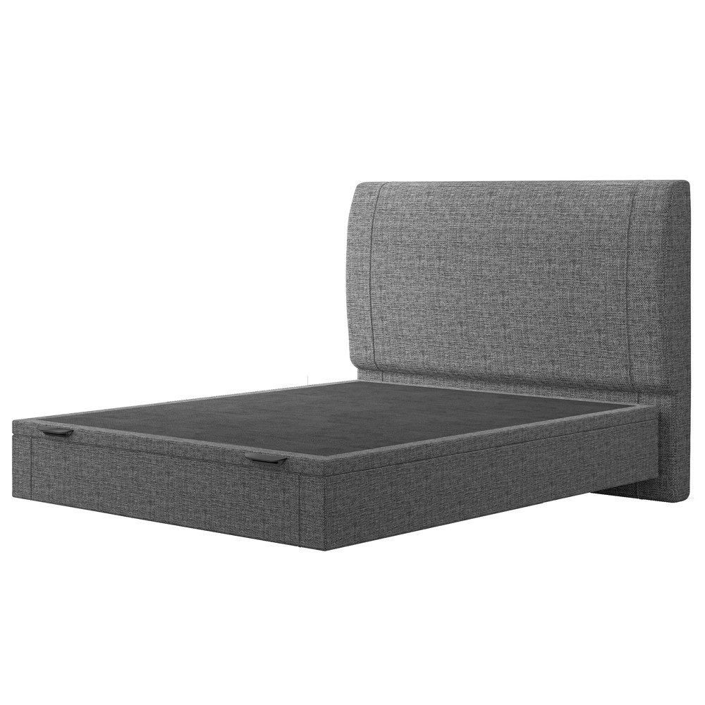 Cama Casal Baú Flutuante Com Cabeceira 140cm Spazio S04 Linho Cinza - Lyam Decor