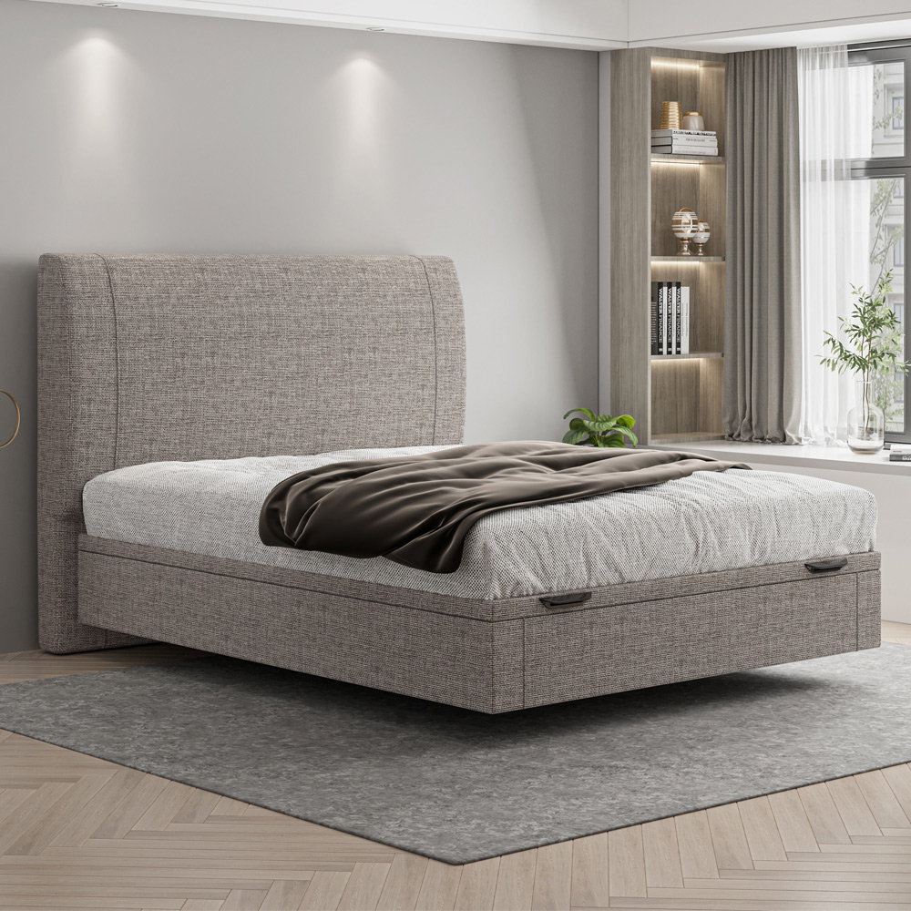 Cama Casal Baú Flutuante Com Cabeceira 140cm Spazio S04 Linho Marrom - Lyam Decor