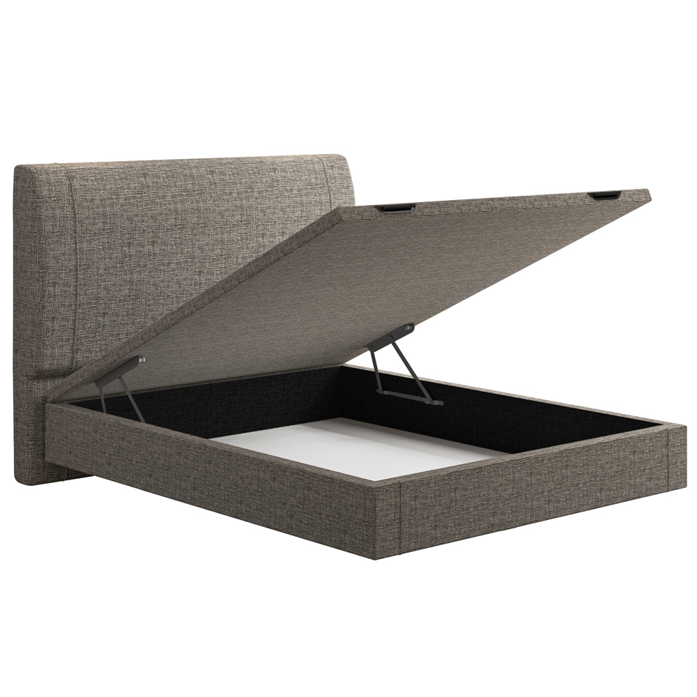 Cama Casal Baú Flutuante Com Cabeceira 140cm Spazio S04 Linho Marrom - Lyam Decor