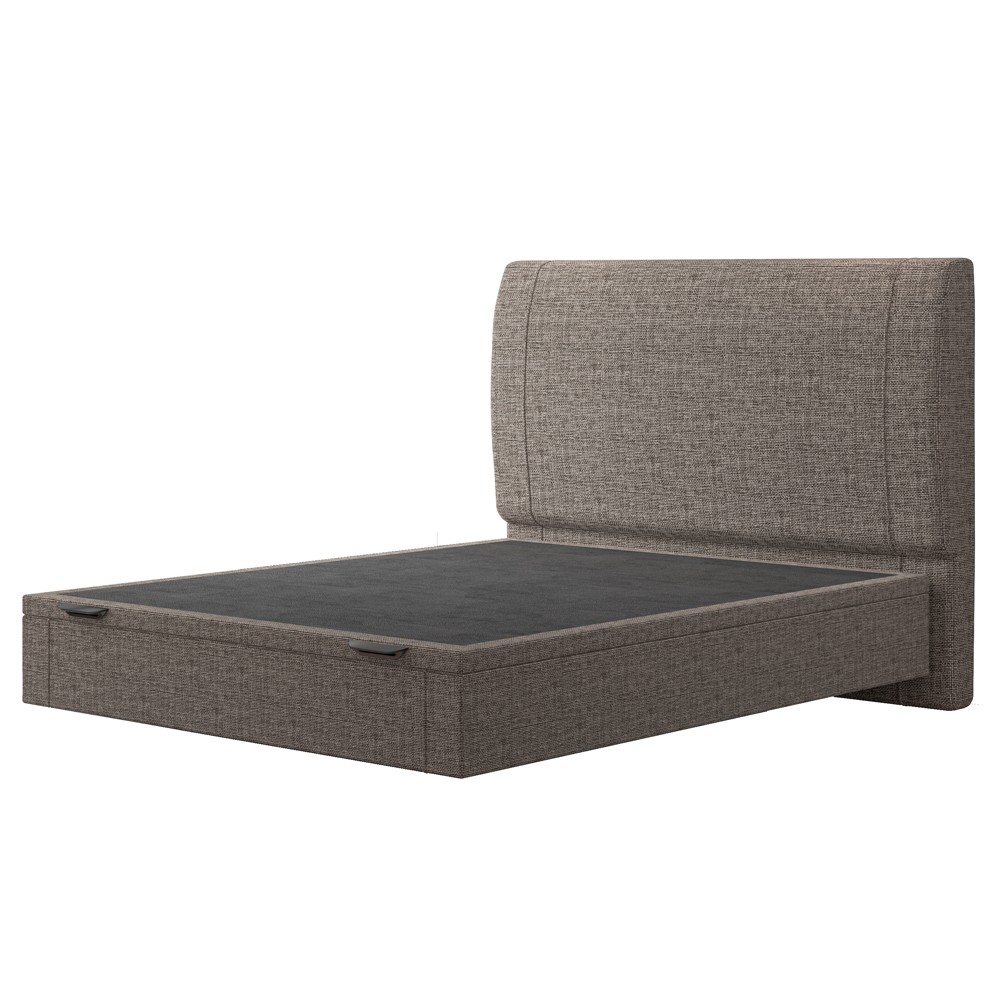 Cama Casal Baú Flutuante Com Cabeceira 140cm Spazio S04 Linho Marrom - Lyam Decor