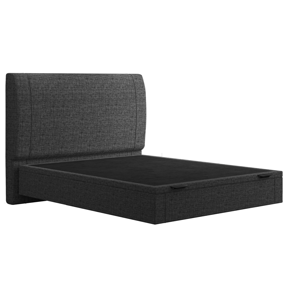 Cama Casal Baú Flutuante Com Cabeceira 140cm Spazio S04 Linho Preto - Lyam Decor
