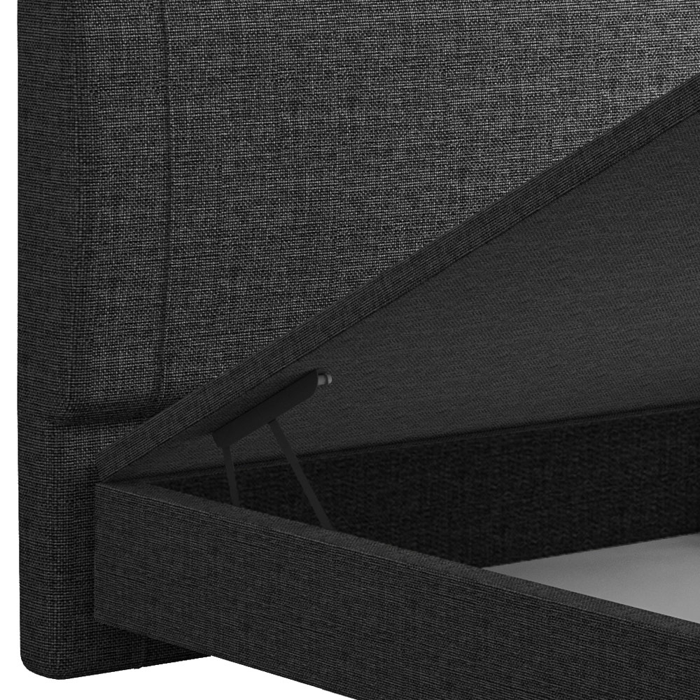 Cama Casal Baú Flutuante Com Cabeceira 140cm Spazio S04 Linho Preto - Lyam Decor