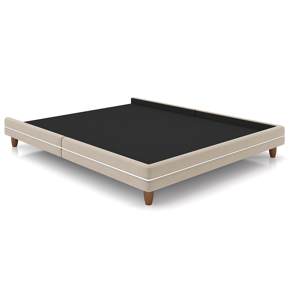 Cama Casal Base Box Pés Madeira 140cm Suném P05 Veludo Bege Bouclê Cru - Lyam Decor