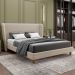 Cama Casal Base Box Pés Madeira 140cm Suném P05 Veludo Bege Bouclê Cru - Lyam Decor