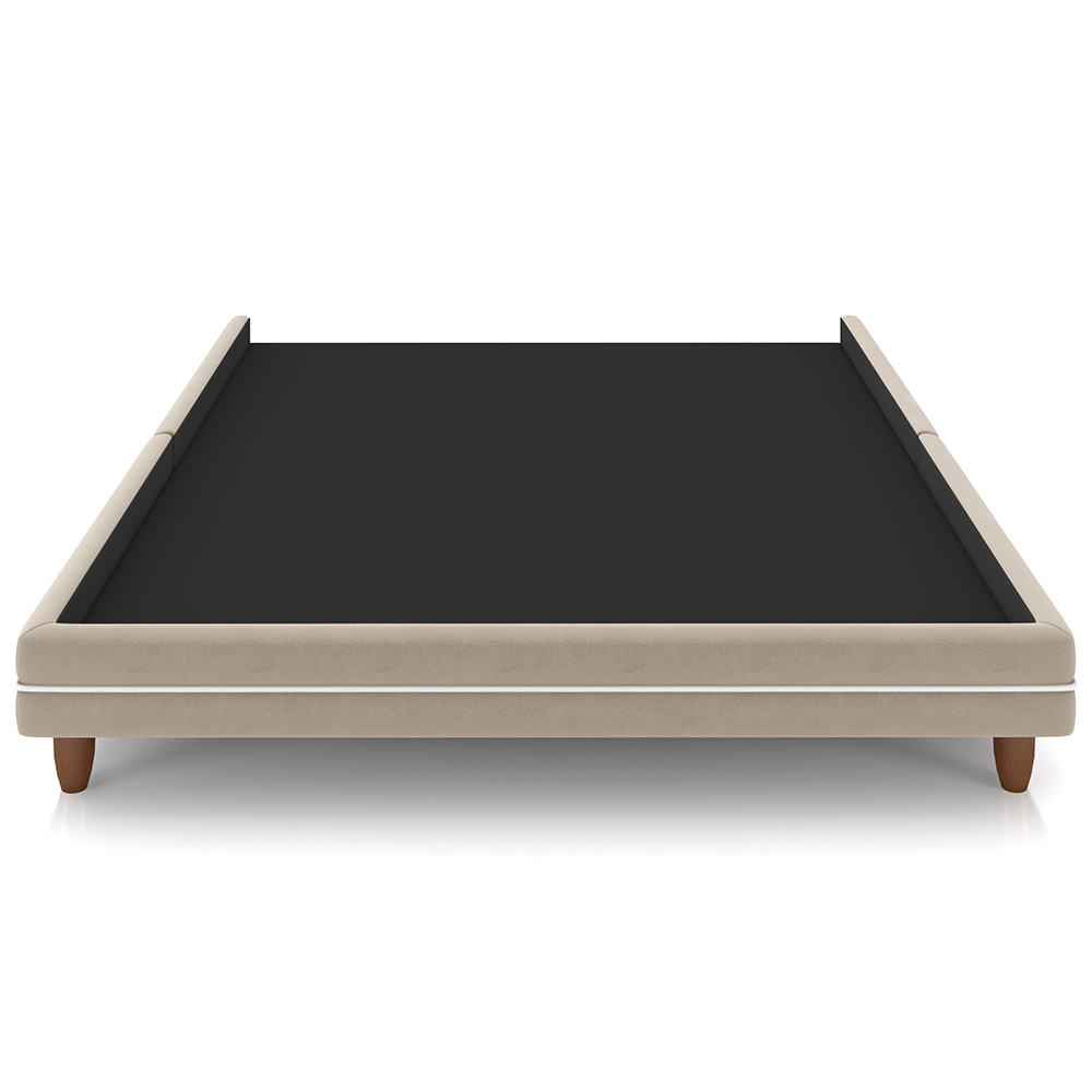 Cama Casal Base Box Pés Madeira 140cm Suném P05 Veludo Bege Bouclê Cru - Lyam Decor
