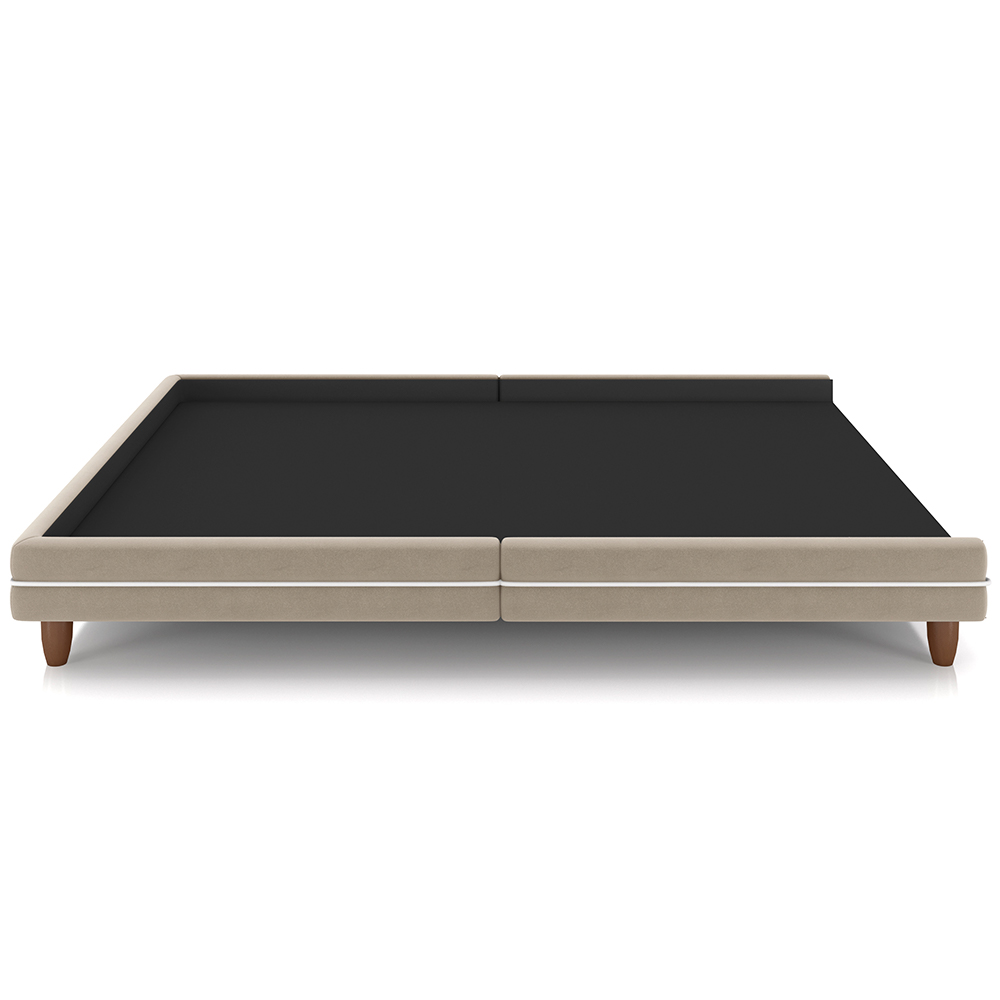 Cama Casal Base Box Pés Madeira 140cm Suném P05 Veludo Bege Bouclê Cru - Lyam Decor