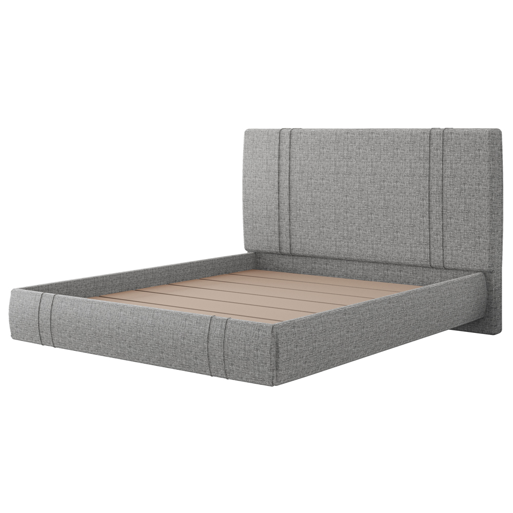 Cama Casal Flutuante Com Cabeceira 140cm Astra S04 Linho Cinza - Lyam Decor