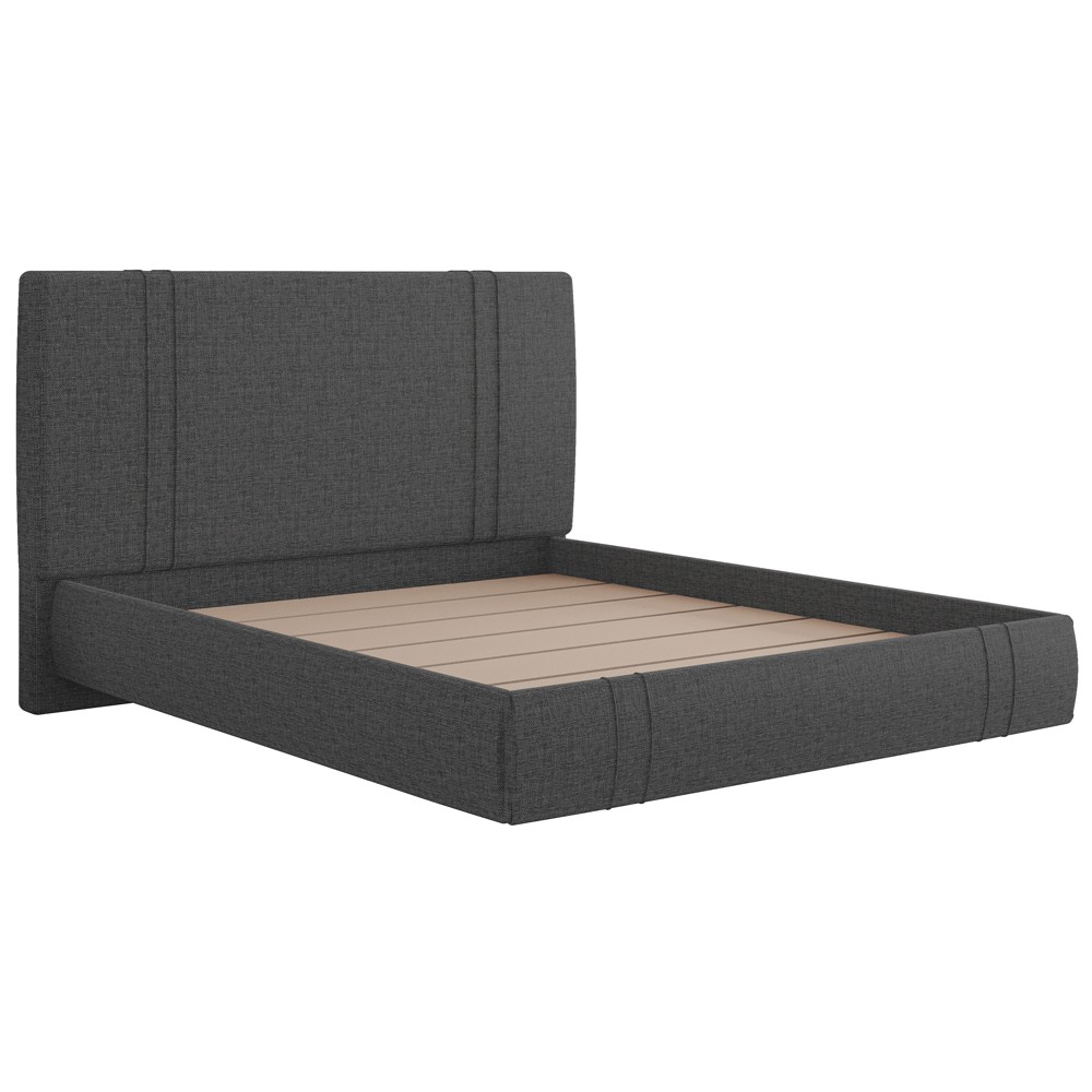 Cama Casal Flutuante Com Cabeceira 140cm Astra S04 Linho Preto - Lyam Decor