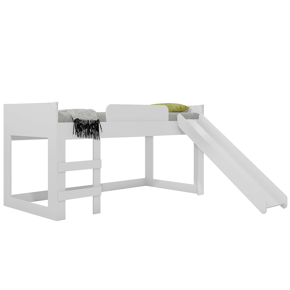 Cama Infantil Com Escorregador E Proteção Lateral Nate P04 Branco - Lyam Decor