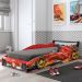 Cama Infantil Com Proteção Lateral E Porta Objetos Quarto Truck Led P04 Preto Vermelho - Lyam Decor