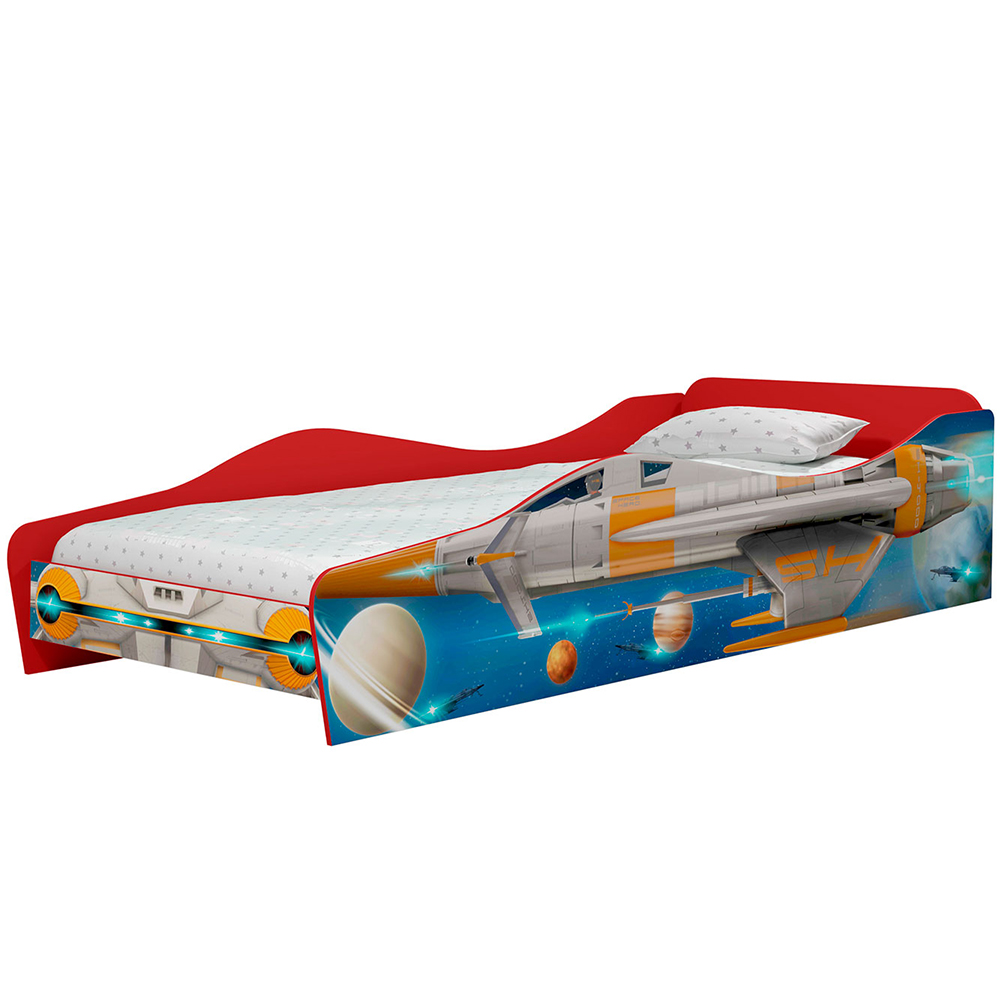 Cama Infantil Com Proteção Lateral Quarto Chess Led P04 Vermelho Azul - Lyam Decor