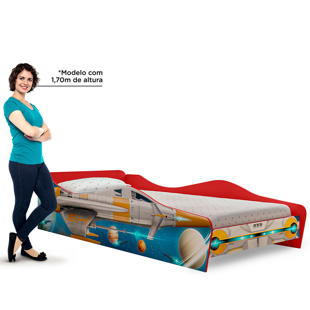 Cama Infantil Com Proteção Lateral Quarto Chess Led P04 Vermelho Azul - Lyam Decor