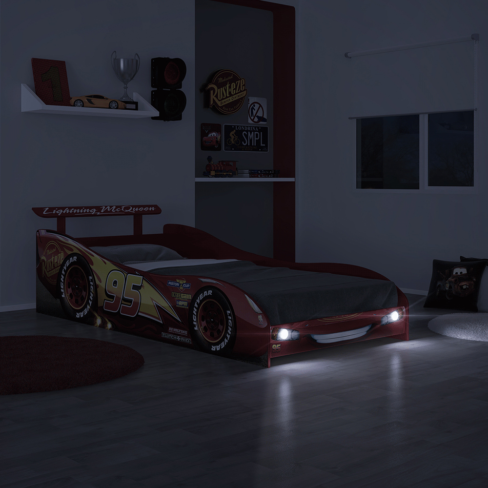 Cama Infantil Com Proteção Lateral Quarto Max Led P04 Vermelho - Lyam Decor