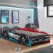 Cama Infantil Com Proteção Lateral Quarto Speed Run P04 Vermelho Azul - Lyam Decor